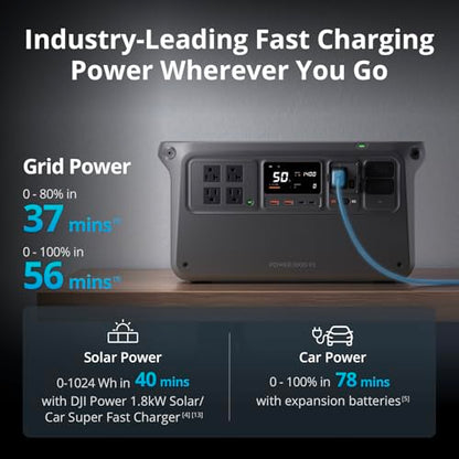 DJI Power 1000 V2 100W Foldable Solar Panel Combo, 1024Wh LFP Battery | Solar Generator with IBCPOWER 100W Foldable Solar Panel, 2600W Output, MC4 to XT60 Solar Power Cable, Camping, Road Trip, RV - color: Black-2
