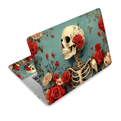 Universal Laptop Skin Sticker Decal,15.6 Inch Laptop Vinyl Cover for 13" 14" 15.6" Laptop,Scratch-Resistant Waterproof Protector Wrap,Reusable with Wrist Pads,Rose Skeleton Art - color: Rose Skeleton Art