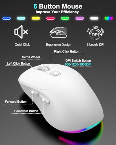 Wireless Keyboard and Mouse Combo, 7 Backlit Effects, Light Up Letters, Rechargeable, Phone Holder, 6 Button Mouse, Ergonomic Tilt Angle, 2.4GHz Silent USB Keyboard Mouse for Laptop, PC - color: White