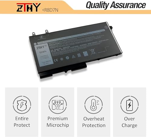 51Wh R8D7N 1V1XF Laptop Battery Replacement for Dell Precision 3540 3550 | Inspiron 7590 7591 7791 2-in-1 Latitude 5400 5410 5500 5510 Series P80F P80F001 P84F H82T6 0C5GV2 0W8GMW 4GVMP 11.4V 3-Cell - size: 7.60*4.13*0.20 inch R8D7N