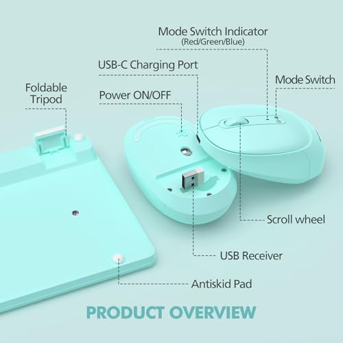 Teal Wireless Keyboard and Mouse Combo for Desktop Mac iPad Bluetooth 2.4 Ghz Rechargeable Slim Silent Click with Number Pad Compatible with Pc, Laptop, Tablet (Green) - color: Teal