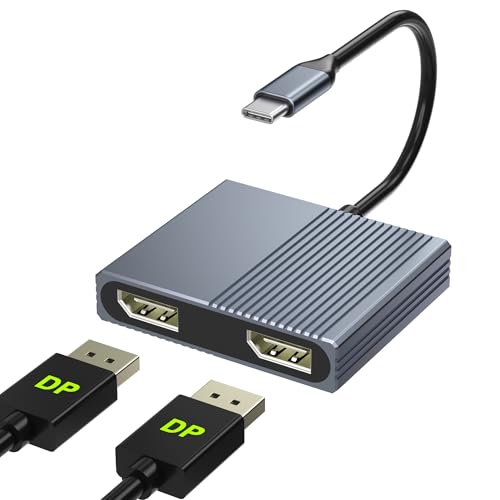 USB C to Dual DisplayPort Adapter, 4K@60Hz Displayport Splitter, Display Port to USB C, Displayport MST Hub, Display Port Splitter for Dual Monitors, DisplayPorts Hub for Dell/Lenovo/HP etc