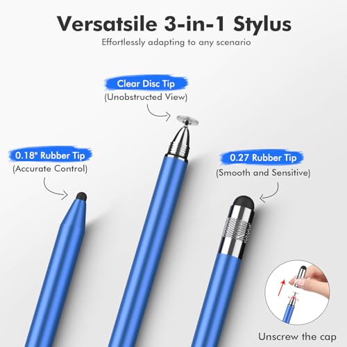 MEKO 3 in 1 Stylus Pens for Touch Screens, High Sensitivity & Precision Capacitive Stylus Pencil for Apple iPad iPhone Tablets Samsung Galaxy All Universal Touchscreen Devices (2 Pack-Black/Blue) - color: Black/Blue