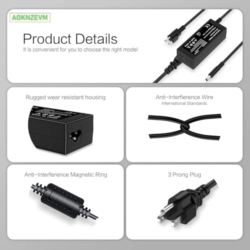 65W Charger Compatible with Dell Laptop Computer | Round Tip Power Adapter