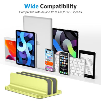 OMOTON Vertical Laptop Stand [Updated Double Version], Desktop Aluminum Mac Book Stand with Adjustable Dock Size, Fits All Mac Book, Surface, Chrome Book and Gaming Laptops (Up to 17.3 inch), (Citron) - color: Citron