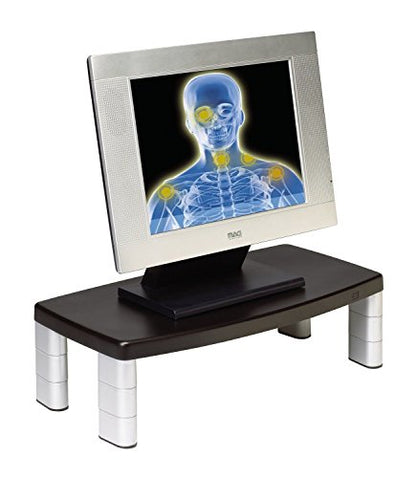 3M Extra Wide Adjustable Monitor Stand, Three Leg Segments Simply Adjust Height from 1" to 5 7/8", Sturdy Platform Holds Up to 40 lbs, 16-inch Space Between Columns for Storage, Silver/Black (MS90B)