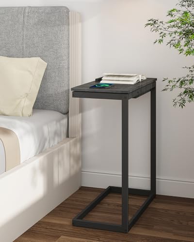 TUTOTAK Large C Shaped End Table, Side Table, Couch Computer Table C Table | Tilting Laptop Stand with Storage, Computer Couch table for Living Room, Bedroom, Black TB01BK089 - color: Black, style: Modern