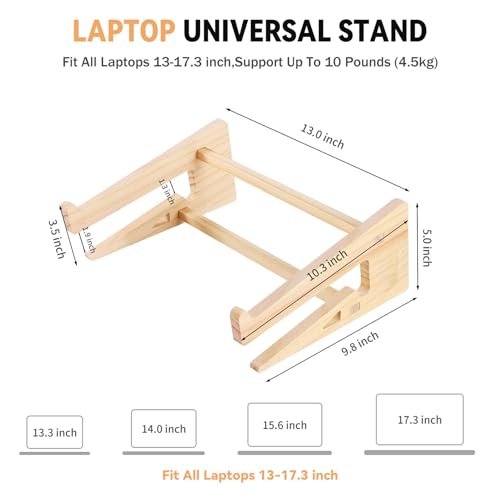 Wooden Laptop Stand for Desk, 2-in-1 Riser and Vertical Laptop Stand | notebook computer holder upright organizer home office workstation timber ergonomic ventilated anti skid space saver