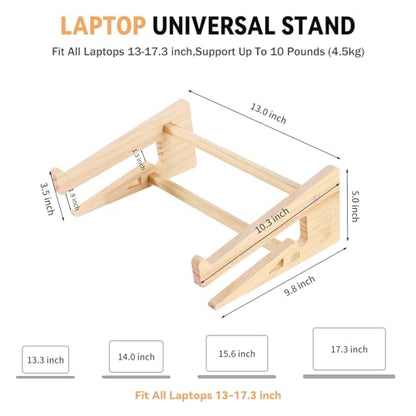 Wooden Laptop Stand for Desk, 2-in-1 Riser and Vertical Laptop Stand | notebook computer holder upright organizer home office workstation timber ergonomic ventilated anti skid space saver