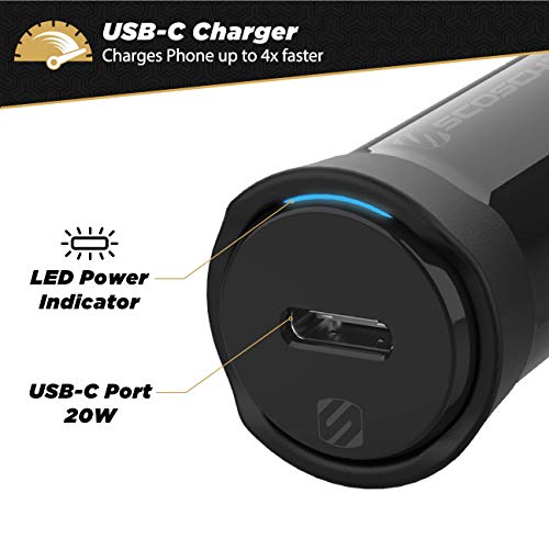 Scosche CPD20Ci4B4 Powervolt 20W USB Type-C PD 3.0 Black Fast Car Charger with MFi Certified USB-C to Lightning Charge & Sync Braided Space Gray 4-ft. Cable - style: 20W + Lightning Cable