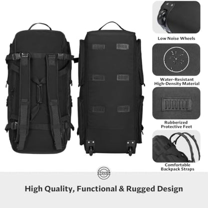 45/80/100L U-Zip Rolling Duffel Bag with Wheels, X-Large Durable Travel Duffle + Toiletry Bag, Lay-Flat Opening, Packable w/Shoulder Straps- Use as Luggage or Backpack, Men/Women (Black) - color: U-Zip Black