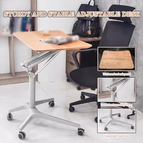 Mobile Laptop Desk Home, Lift Stand Up Desk with Casters, Large Capacity Mobile Study Table, Height Adjustable Sofa Side Table, Easy to Install(Silver) - color: Silver