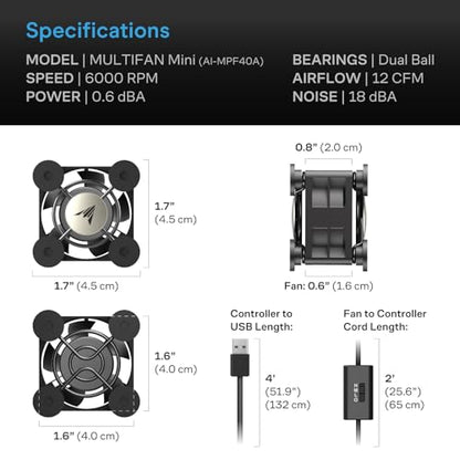 AC Infinity MULTIFAN Mini, Compact 40mm x 20mm USB Fan, UL-Certified for VR Gear, Aquarium, Roku, Router, Raspberry Pi, Cosplay, Helmet Cooling Ventilation - size: Mini