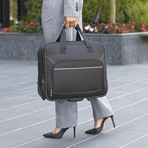 Amazon Basics 15.6" Rolling Laptop Bag for Travel and Business, Briefcase with Wheels, Adjustable Locking Handle, Black