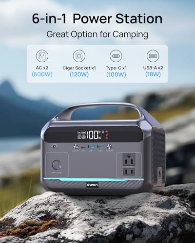 DaranEner Portable Power Station 600W with Bag, 288Wh (90,000mAh) LiFePO4 Battery Backup, 2×600W (1200W Surge) AC Outlets, 2.2H Fast Recharge, Solar Generator for Camping, RV, Travel, Home Emergency - color: Black&Blue