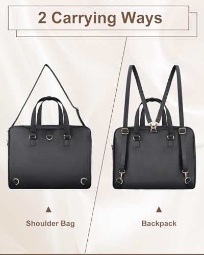 MATEIN 17.3 Inch Laptop Briefcase, Extra Large Convertible Briefcase Backpack for Women, Waterproof Laptop Bag for Work, 3 in 1 Shoulder Bag Computer Messenger Bag Gift for Business Office Lady, Black