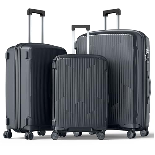 Nazhura Luggage Set, 3-Piece Hardside Suitcase Set, 20-inch Carry On, 24-inch, 28-inch Luggage - color: Grey