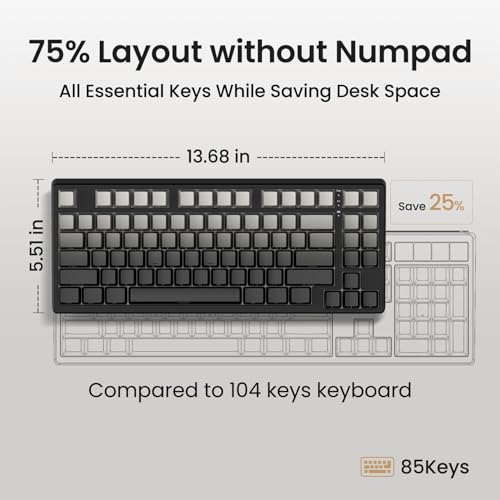 Kisnt KN85 Wireless Mechanical Keyboard, 75% Layout with Side Printed PBT Keycaps, Bluetooth/2.4GHz/USB-C, Custom RGB Backlit, Hot-Swappable Linear Switch,Creamy Sound for Gaming/Typing(Gradient Gray) - color: Gradient Gray