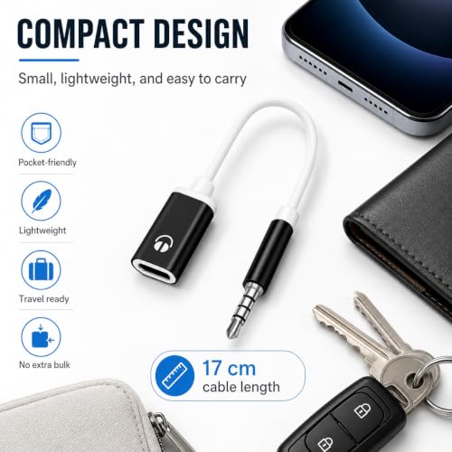 USB C to 3.5mm Analog Audio Adapter, Pure Analog Signal Headphone Converter with Noise Cancellation for Type-C Devices (Black)