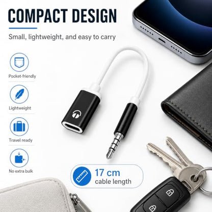 USB C to 3.5mm Analog Audio Adapter, Pure Analog Signal Headphone Converter with Noise Cancellation for Type-C Devices (Black)