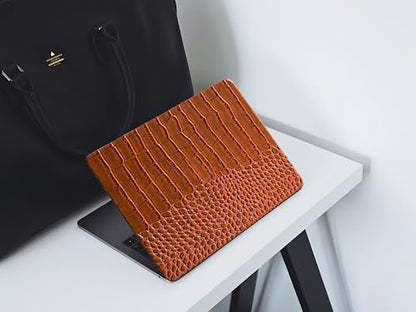 Crocodile Case for MacBook Air 13 inch M1 2022 2021 2020 2019 2018 A2337 A2179 A1932, Crocodile MacBook Air M1 Case, Aligator Skin Snakeskin PU Leather Hardshell & Keyboard Cover, Brown - color: # Shiny Brown Crocodile