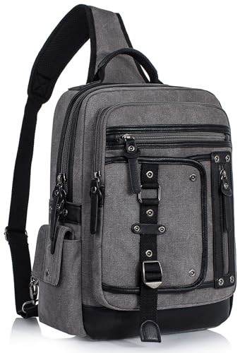 Cross Body Bag for Men: Large Canvas Sling Backpack Messenger Bag Fits 15.6 Inch Laptop for Work Commute - color: Grey, size: Large