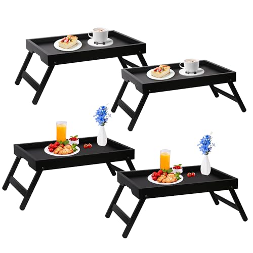 Bed Tray Table with Folding Legs, Breakfast Food Trays for Eating on Couch, Snacking and Working, Used As Laptop Desk Snack Tray (4 Pack, Black Color) - color: Black, size: Medium(Pack of 4)