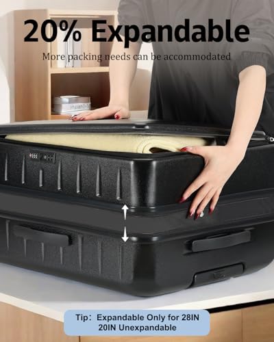 CENSIEN Expandable Luggage Sets, 20 Inch Carry On Luggage 28 Inch Suitcases | 20in Front Open Laptop Pocket Luggage,28in Top Open Trunk Suitcase,Lightweight ABS+PC Hardshell,YKK Zipper,Travel Bags,Black - color: Black, size: 20/28 Inch EXT