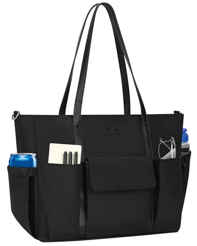 Laptop Bag for Women 17 Inch, Teacher Tote Bag with Compartments Work Tote Bag Nursing Bag with 19 Pockets Professional Computer Bag Business Office Work Organized Bag with Shoulder Straps - color: 03-black