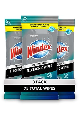 Windex Electronic Cleaning Wipes, Pre-Moistened Screen Wipes for TVs, Phones, and Other Electronics, Resealable for a Freshness Lock, 25 Count (Pack of 3) - size: 25 Count (Pack of 3)