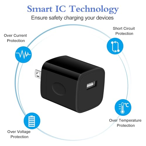 Single Port Charging Block, 1A/5V Black Wall Charger Box USB Charging Plug | 4Pack Cube Brick for iPhone 17 16 Pro 15 14 Pro Max 13 12 Plus,Samsung Galaxy S26 S25 S24 A15 A14,Moto,Android Phone Chargers - color: all-black