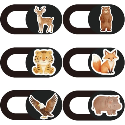 6Pcs 6 Styles Laptop Camera Cover Slide Animals Privacy Guard Accessories, 0.04 Inch Ultra Thin Webcam Cover Cute Protector Blocker for Desktop Computer Tablet Notebook Mini PC Office Use - color: Animals