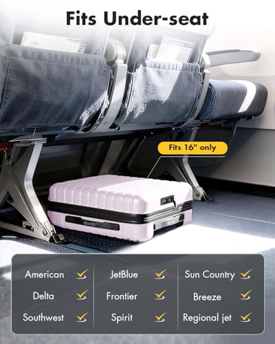 Lekesky 16 Inch Underseat Carry On Luggage Airline Approved, E-Purple | Durable ABS, Small Underseat Carry-on Luggage with TSA Lock Spinner Wheels, Personal Item Luggage Removable Wheels for Travel - color: E-Purple, size: 16 Inch