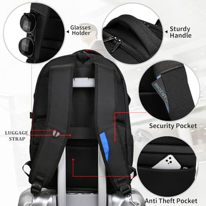 17 Inch Laptop Backpack for Travel Water Resistant College Backpack for Men/Women Laptop Bag with USB Charging Port and Red TSA lock,Black - color: Black With Red Tsa Lock