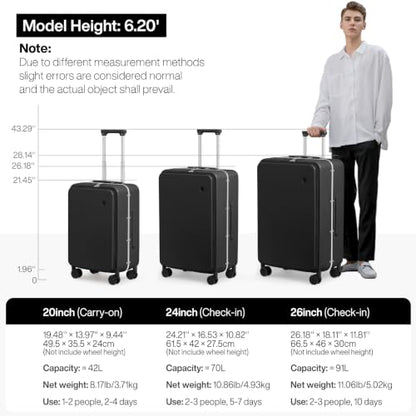 mixi 20 Inch Carry On Luggage 22x14x9 Airline Approved PC Hard Shell Suitcase Top Opening Aluminum Frame Travel Suitcases with Wheels, Blcak - color: Black, size: 20 Inch
