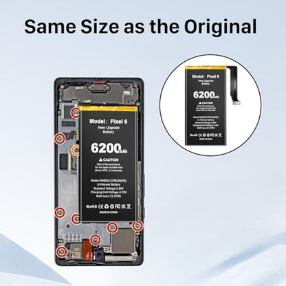 6200mAh Battery for Google Pixel 6, Higher Capacity New 0 Cycle Battery Compatible with HTC Google Pixel 6 Model GB7N6, G9S9B16 with Repair Tool Kits and Adhesive/Waterproof Adhesive