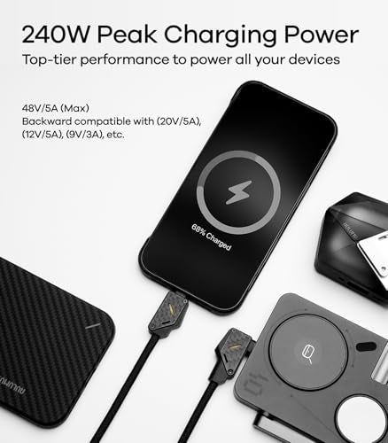 Aulumu M07 240W USB-C to USB-C Carbon Fiber Cable | USB 3.1 Gen2 10Gbps | 4K@60Hz Video Output Fast Charging | For iPhone 17/16/15 Pro Max, NVMe SSD, Galaxy S25/S24/S23 Ultra, MacBook Pro -Black 6.6FT - size: 6.6ft, style: Black - Carbon Fiber