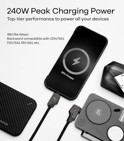 Aulumu M07 240W USB-C to USB-C Carbon Fiber Cable | USB 3.1 Gen2 10Gbps | 4K@60Hz Video Output Fast Charging | For iPhone 17/16/15 Pro Max, NVMe SSD, Galaxy S25/S24/S23 Ultra, MacBook Pro -Black 6.6FT - size: 6.6ft, style: Black - Carbon Fiber