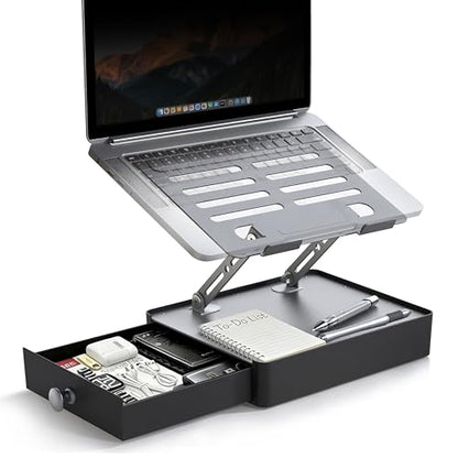 Laptop Stand with Storage Drawer, Heavy-Duty Metal Laptop Riser for Desk, Ergonomic Height & Angle Adjustment for 10–16.2″ Laptops, Gray - color: Gray