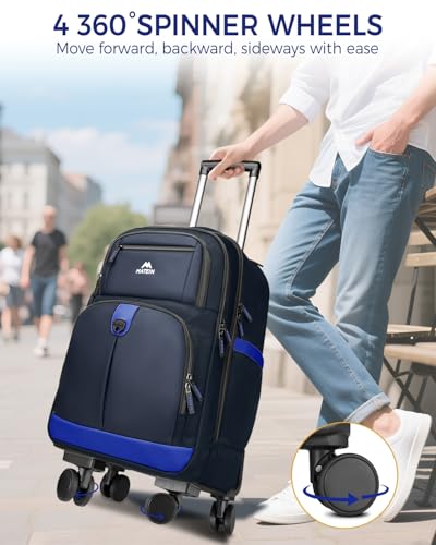 MATEIN Rolling Backpack 4 Wheels, Rolling Backpack with Shoulder Straps | 17 Inch Water Resistant Roller Laptop Bag Carryon Luggage, Lightweight Wheeled Travel Daypack for Business Adults Men