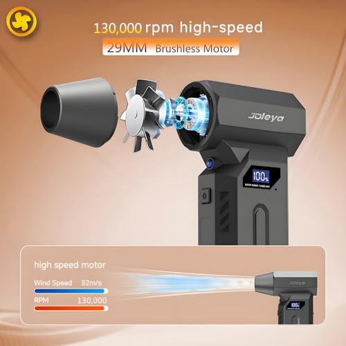 Portable 150W High Speed Turbo Fan air Duster ,130,000RPM led Display 4 Levels Wind Speed and Power, Blowing and Inflating Feature,for Home,outdoor,Car Cordless Air Duster and Rechargeable.Black
