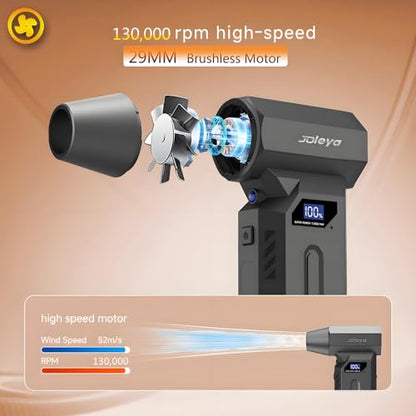 Portable 150W High Speed Turbo Fan air Duster ,130,000RPM led Display 4 Levels Wind Speed and Power, Blowing and Inflating Feature,for Home,outdoor,Car Cordless Air Duster and Rechargeable.Black