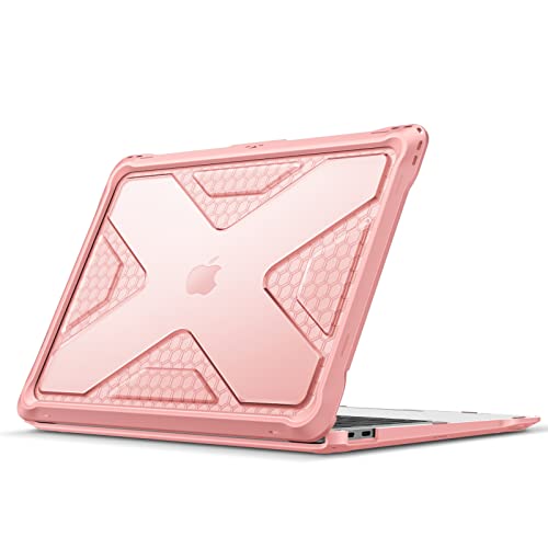 Fintie Case for MacBook Air 13 Inch A2337 (M1) / A2179 / A1932 (2018-2021 2022 Release) - Heavy Duty Hard Shell Cover with TPU Bumper for MacBook Air 13 Retina Display with Touch ID, Rose Gold - color: Rose Gold
