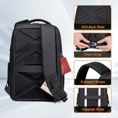FENRUIEN Expandable Travel Backpack for Men, Water Resistant Computer Backpack with USB Charging Port，Black Laptop Bag 15.6 Inch - size: 15.6 Inch, style: Travel Backpack
