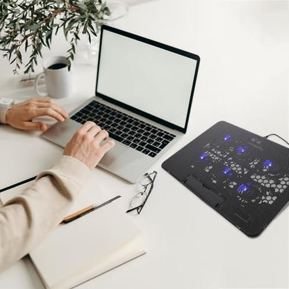 Laptop Cooling Pad with 6 Silent Fans 15.6-inch Adjustable Stand Black for Gaming and Office Use