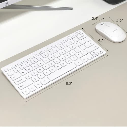 Macally White Wireless Keyboard and Mouse Combo - Quiet Productivity Duo - 2.4G Small Keyboard and Mouse Wireless - 78 Key Quiet Cordless Compact Mouse and Keyboard Combo with Mini Body - color: White