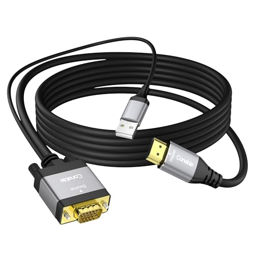 VGA to HDMI Cable 15 FT with USB Power Supply, Real 1080P@60Hz Video Output, Unidirectional Cable, from VGA Computer/Laptop to HDMI Monitor/TV/Projector (Not Supporting Audio) - size: 15 FT