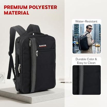 SAKOS Flash 3 in 1 Laptop Bag, 15.6 Inch Convertible Messenger, Shoulder Bag & Backpack, Water RepellentTravel Bag, Professional Work Bag for Men & Women, Briefcase with Laptop Compartment - Black - color: 2. Flash - Black/Grey