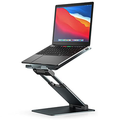Nulaxy Pull-Out Height Adjustable Laptop Stand for Desk, 22 LB Support | Full Aluminum Standing Desk Holder, Vented Panel, Dual Foldable Design, Compatible with 10-17 Inch Laptops, Office Essentials - color: A-Gray