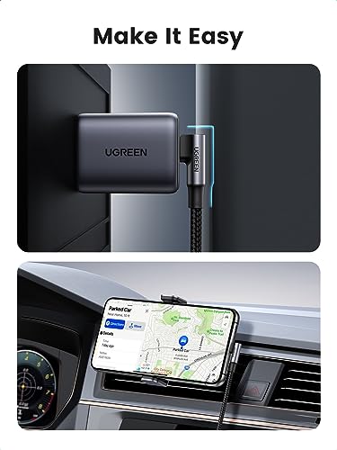 UGREEN 100W Right Angle USB C Cable, Fast Charging Cable, 10ft | 90° angled connector for gaming & bedside. For iPhone 17/16/15, MacBook, Galaxy S26/S25, iPad, Pixel, Switch - size: 10 ft